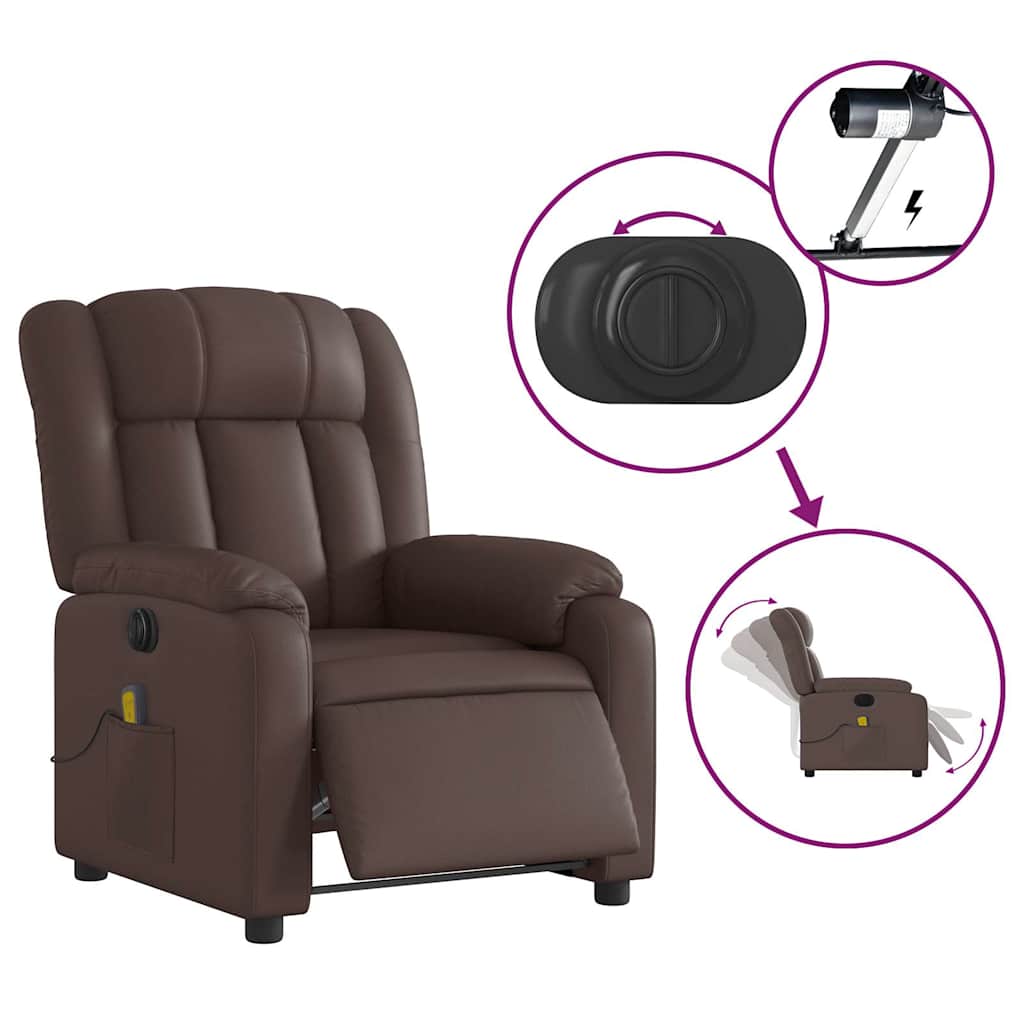 Fauteuil de massage inclinable électrique marron similicuir - XIOS