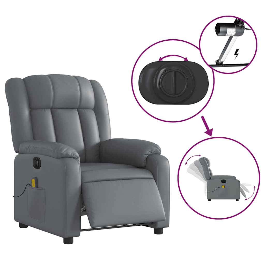 Fauteuil de massage inclinable électrique gris similicuir - XIOS