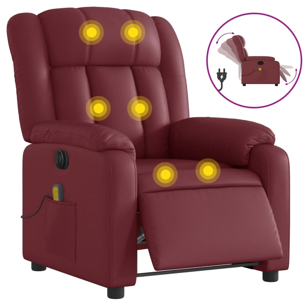 Fauteuil de massage inclinable électrique rouge bordeaux - XIOS