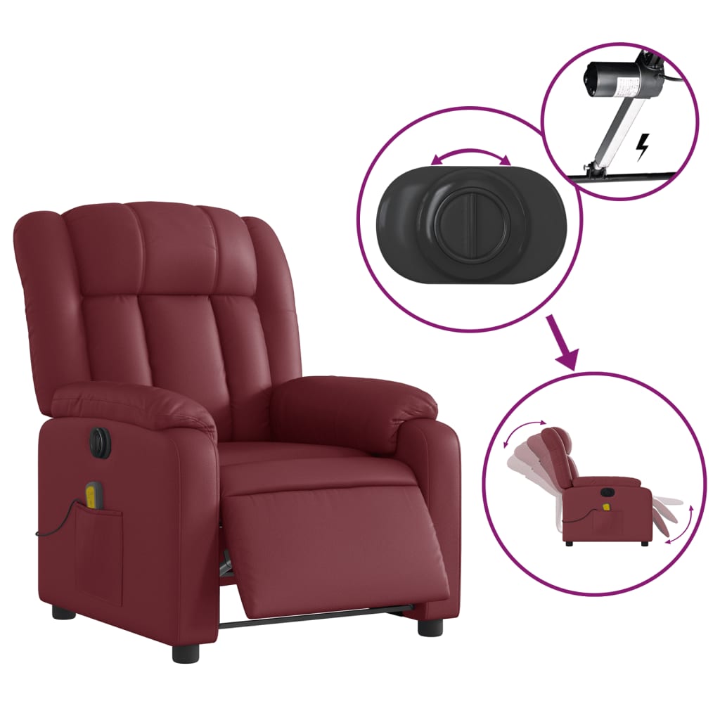 Fauteuil de massage inclinable électrique rouge bordeaux - XIOS