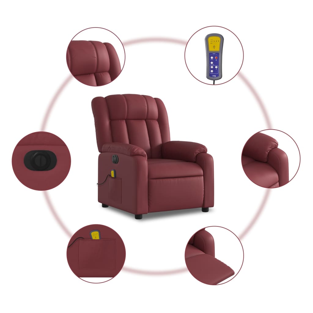 Fauteuil de massage inclinable électrique rouge bordeaux - XIOS