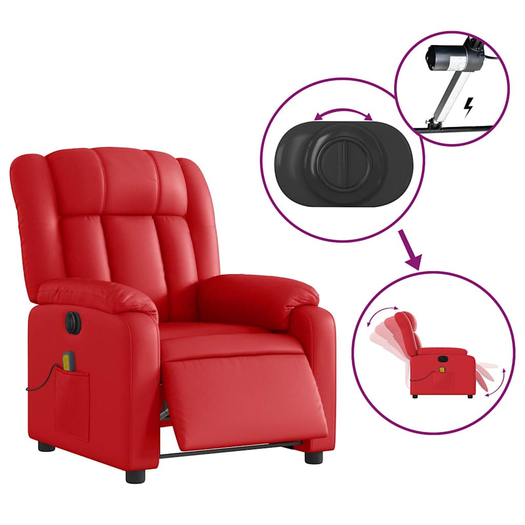 Fauteuil de massage inclinable électrique rouge similicuir - XIOS