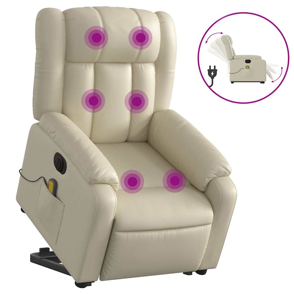 Fauteuil inclinable de massage électrique crème similicuir