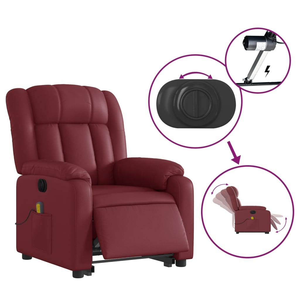 Fauteuil inclinable de massage électrique rouge bordeaux - XIOS