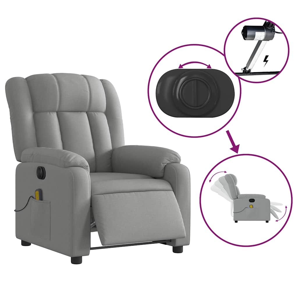 Fauteuil de massage inclinable électrique gris clair tissu - XIOS