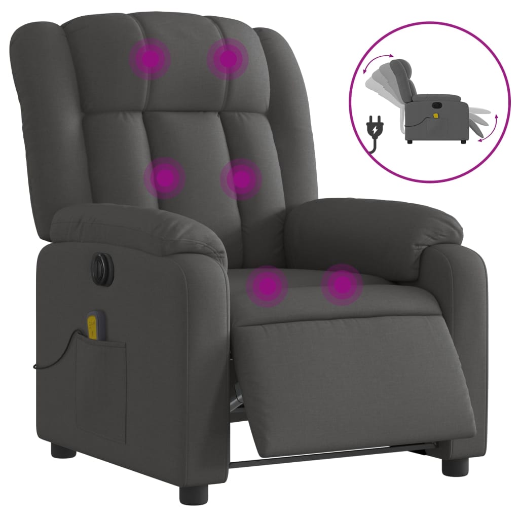 Fauteuil inclinable de massage électrique gris foncé tissu - XIOS