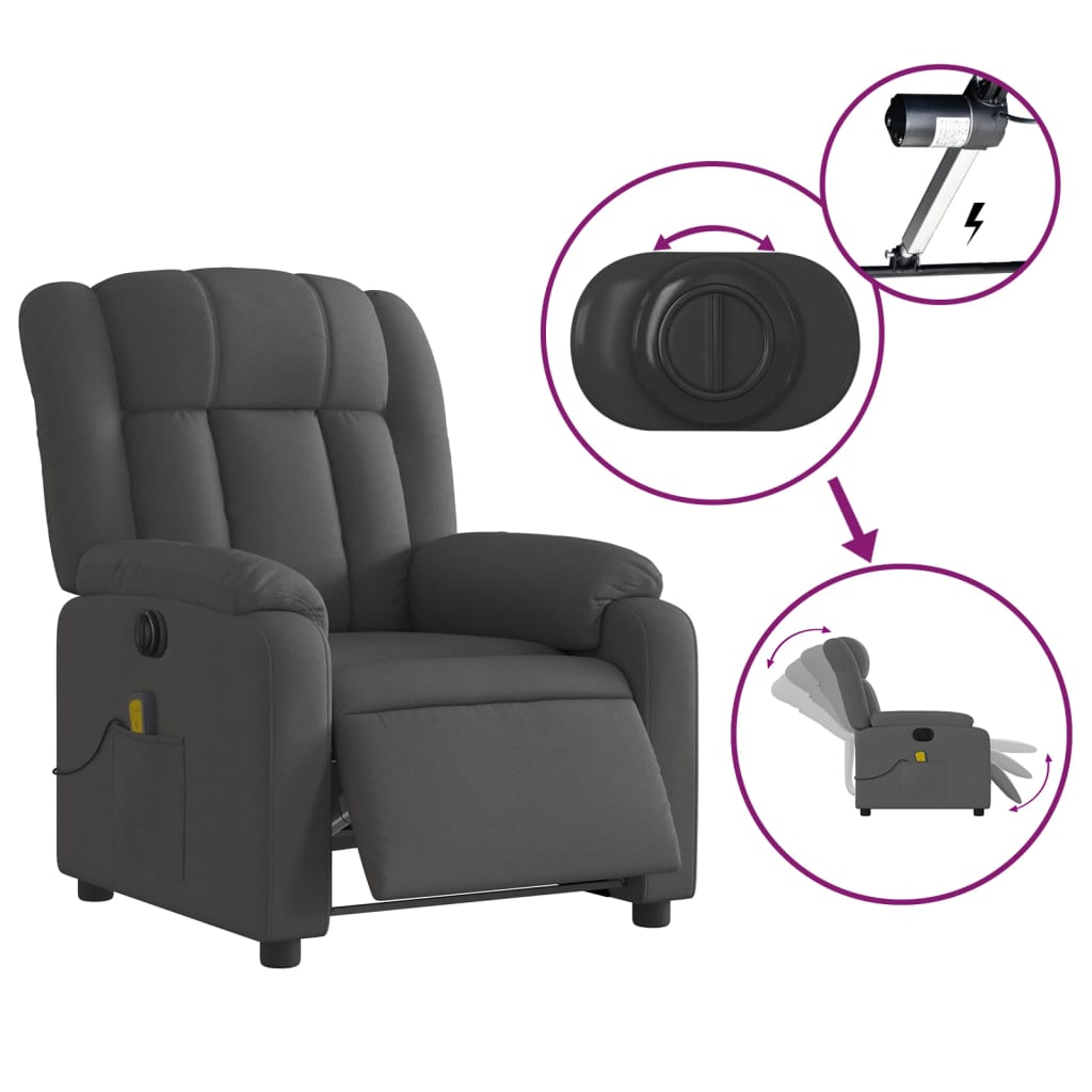 Fauteuil inclinable de massage électrique gris foncé tissu - XIOS