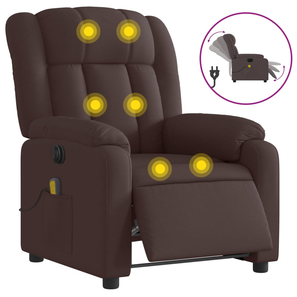 Fauteuil de massage inclinable électrique Marron foncé Tissu - XIOS