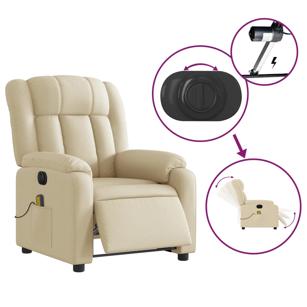 Fauteuil inclinable de massage électrique crème tissu - XIOS