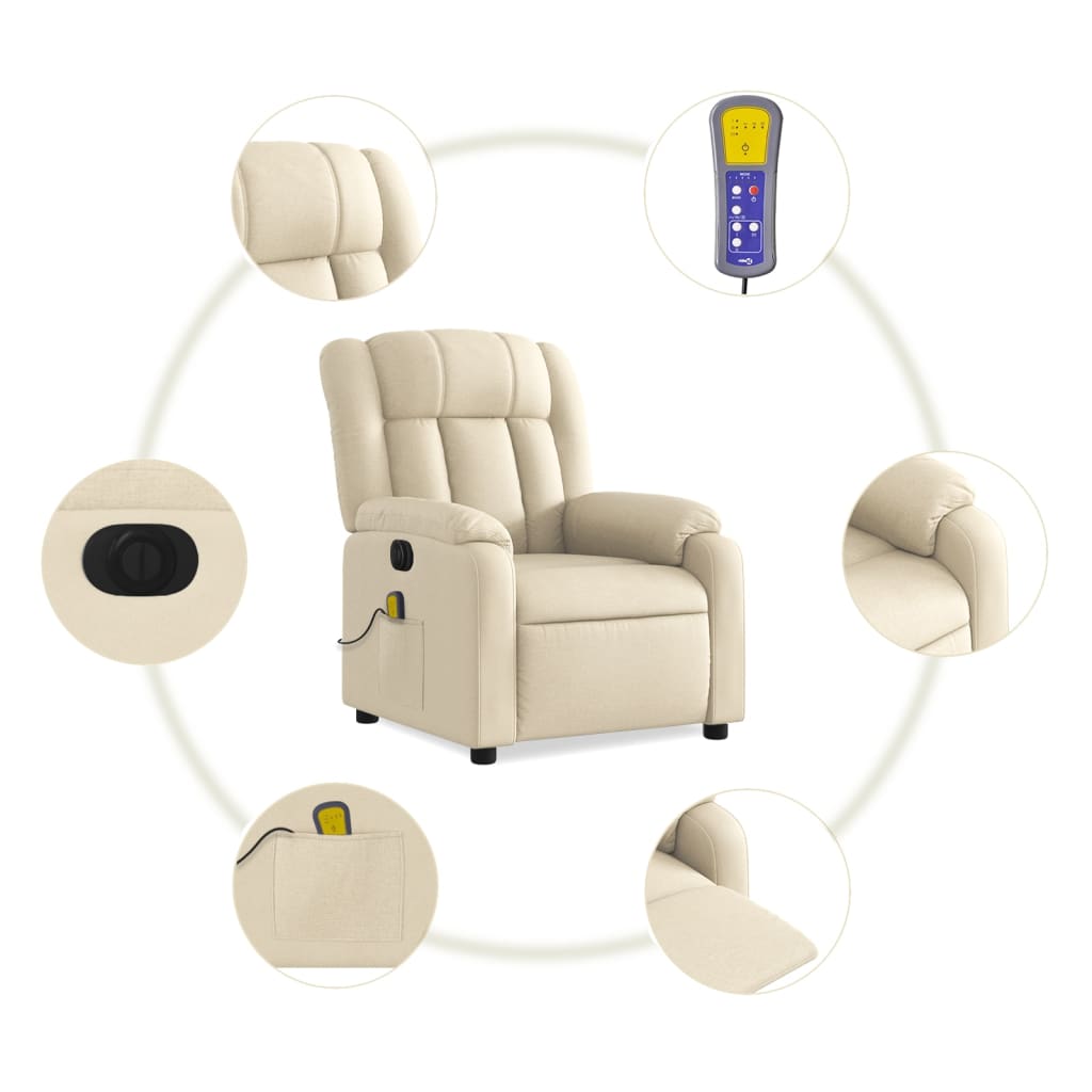 Fauteuil inclinable de massage électrique crème tissu - XIOS