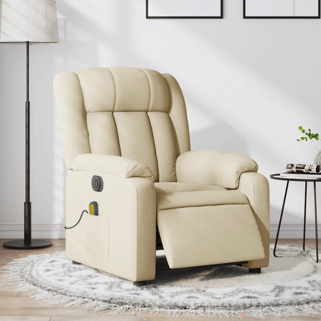 Fauteuil inclinable de massage électrique crème tissu - XIOS