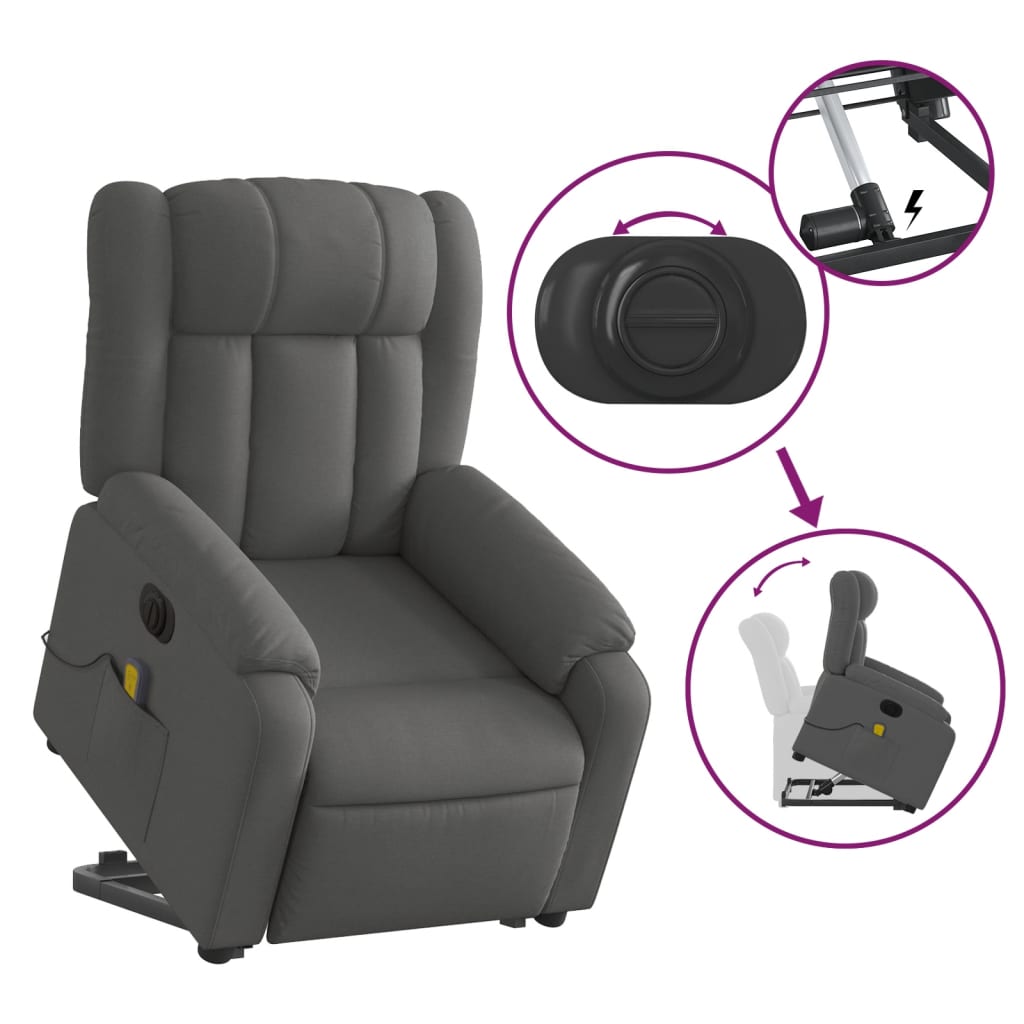 Fauteuil inclinable de massage électrique Gris foncé Tissu