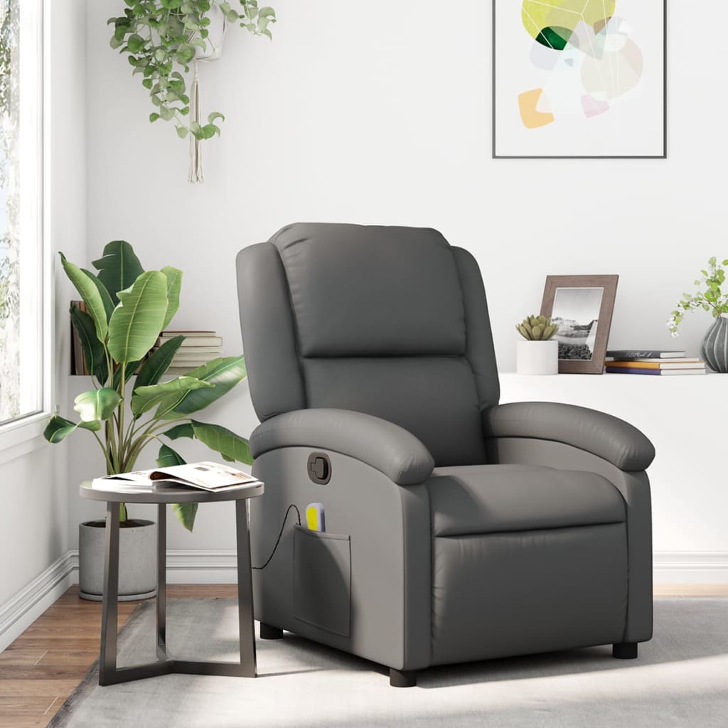 Fauteuil de massage inclinable en similicuir gris
