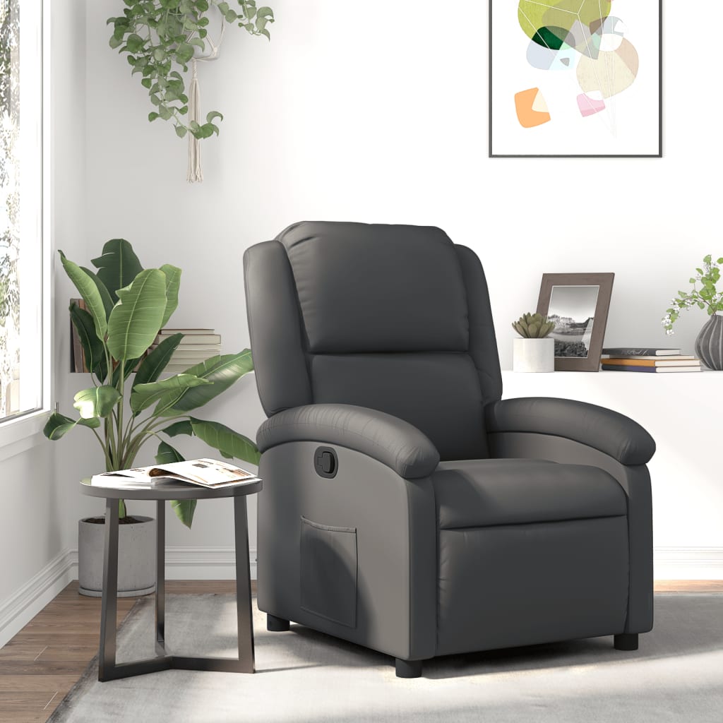 Fauteuil inclinable en cuir véritable gris - XIOS