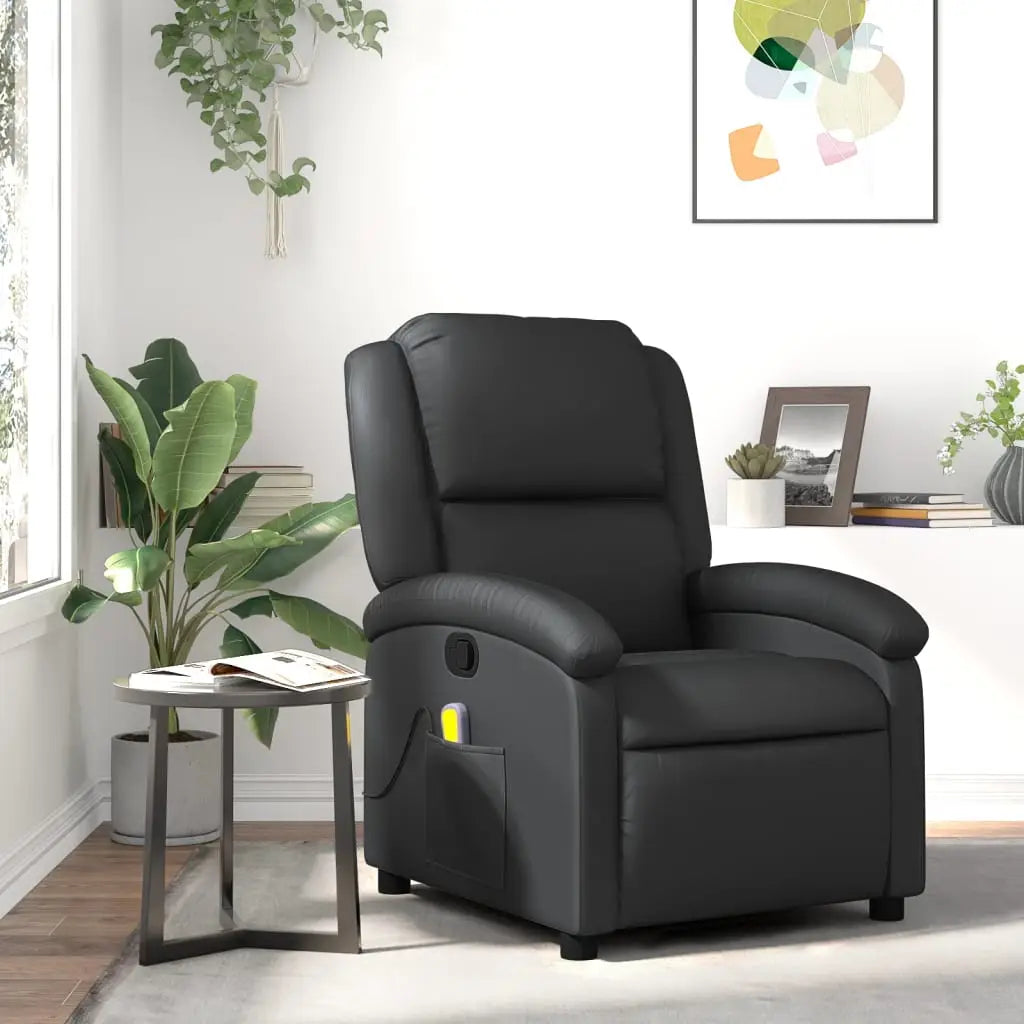 Fauteuil de massage inclinable noir cuir véritable - XIOS