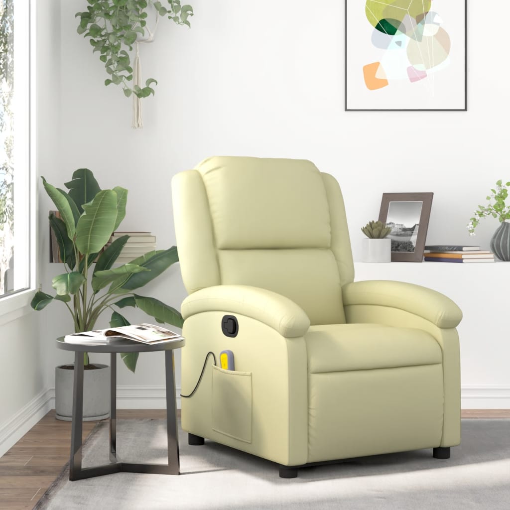 Fauteuil de massage inclinable crème cuir véritable - XIOS