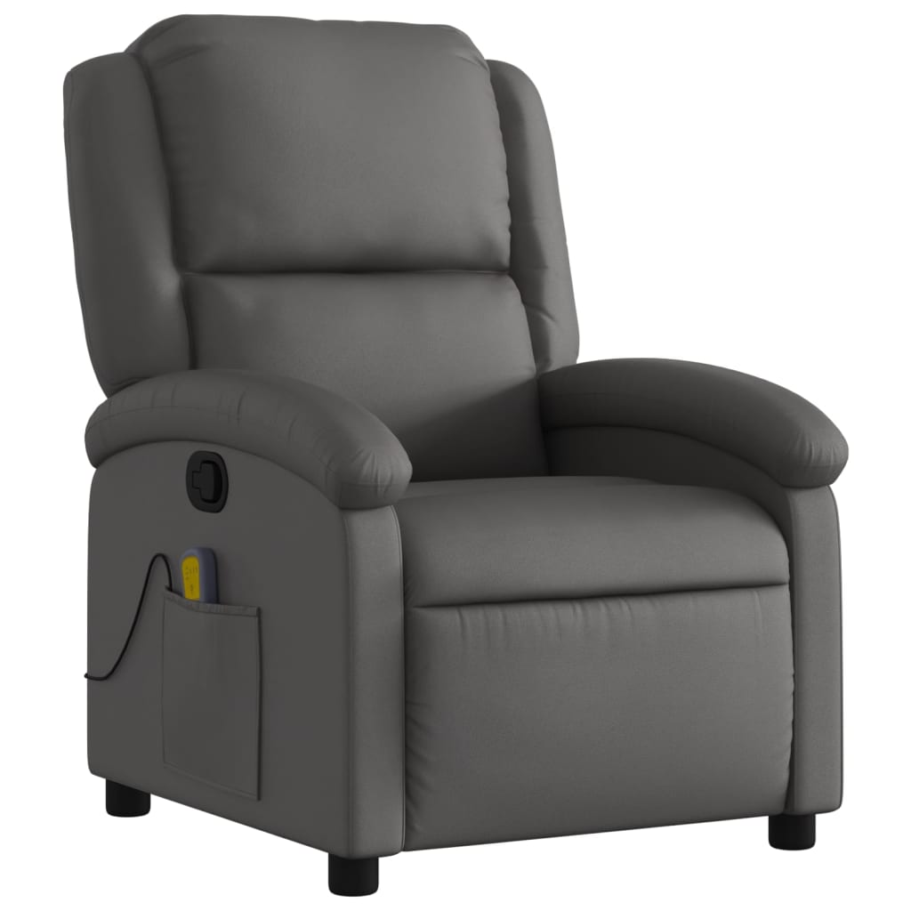 Fauteuil de massage inclinable gris cuir véritable - XIOS
