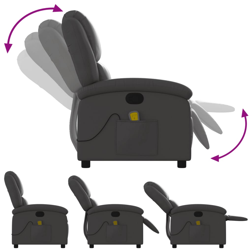Fauteuil de massage inclinable gris cuir véritable - XIOS