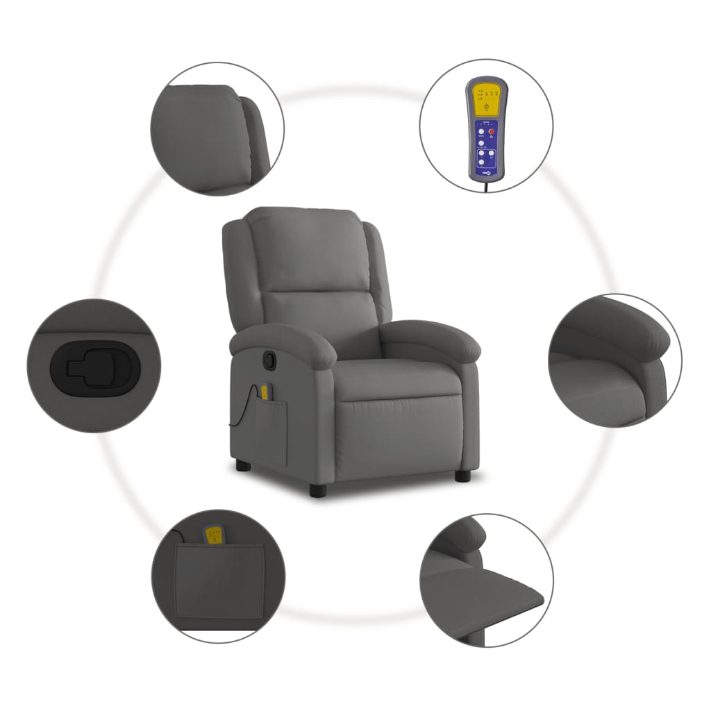 Fauteuil de massage inclinable gris cuir véritable - XIOS
