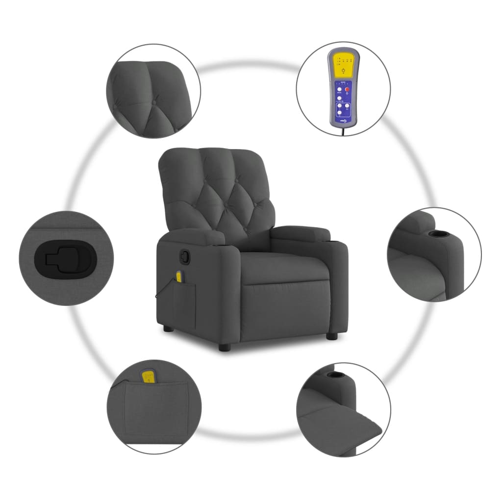 Fauteuil de massage inclinable gris foncé tissu - XIOS
