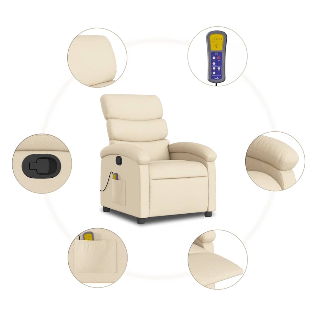 Fauteuil inclinable de massage crème tissu