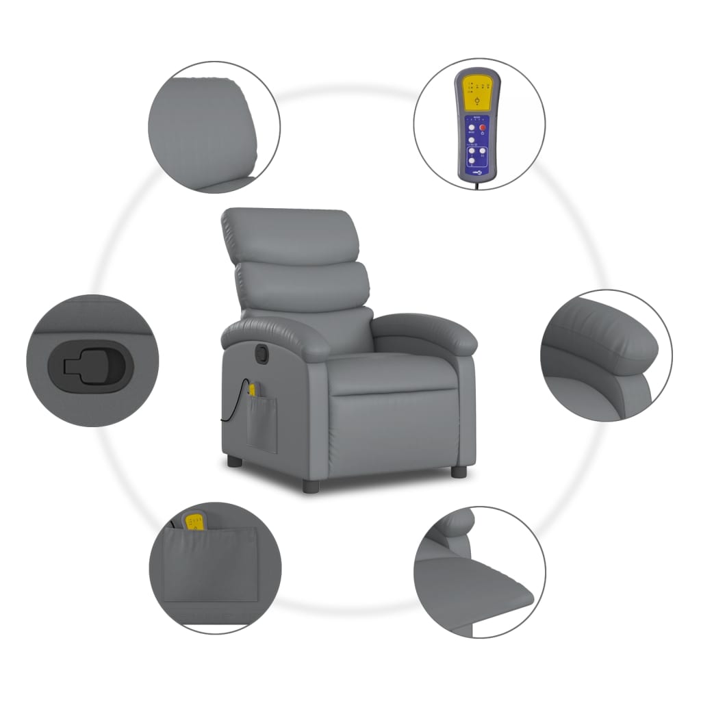 Fauteuil de massage inclinable gris similicuir - XIOS
