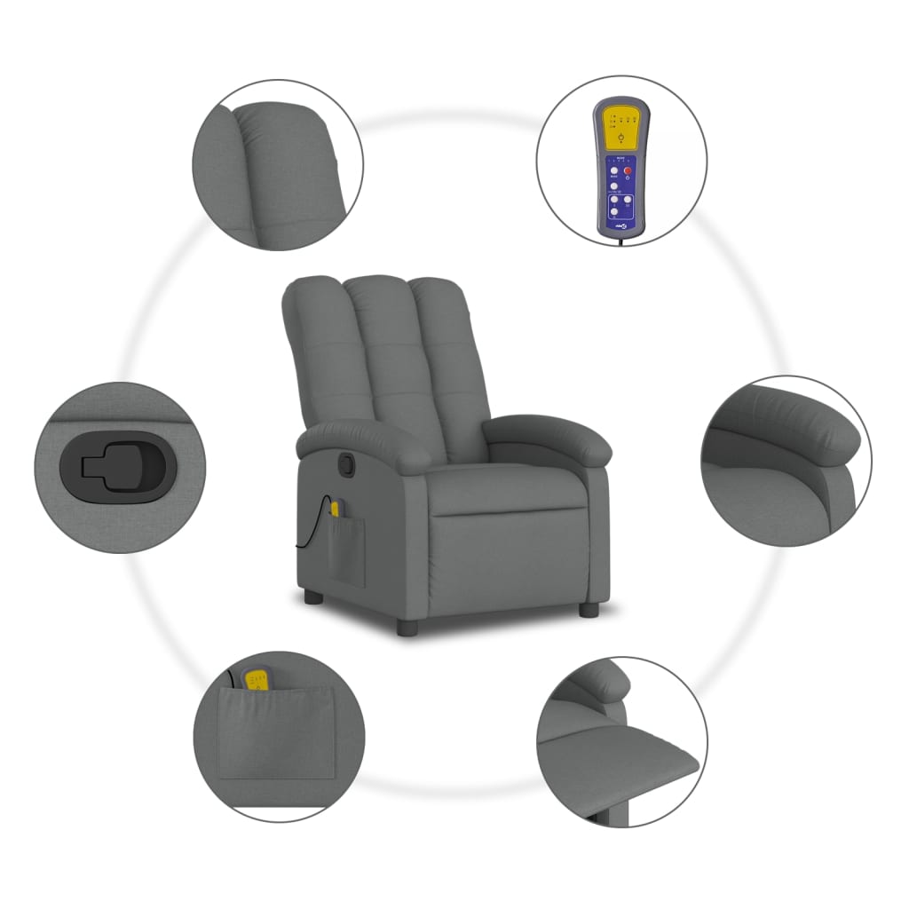 Fauteuil inclinable de massage gris foncé tissu - XIOS