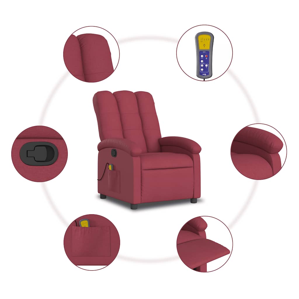 Fauteuil de massage inclinable rouge bordeaux tissu - XIOS
