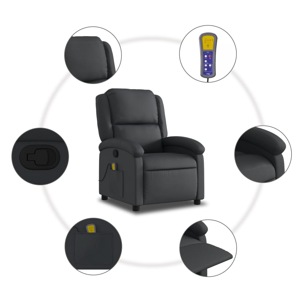 Fauteuil de massage inclinable noir cuir véritable - XIOS