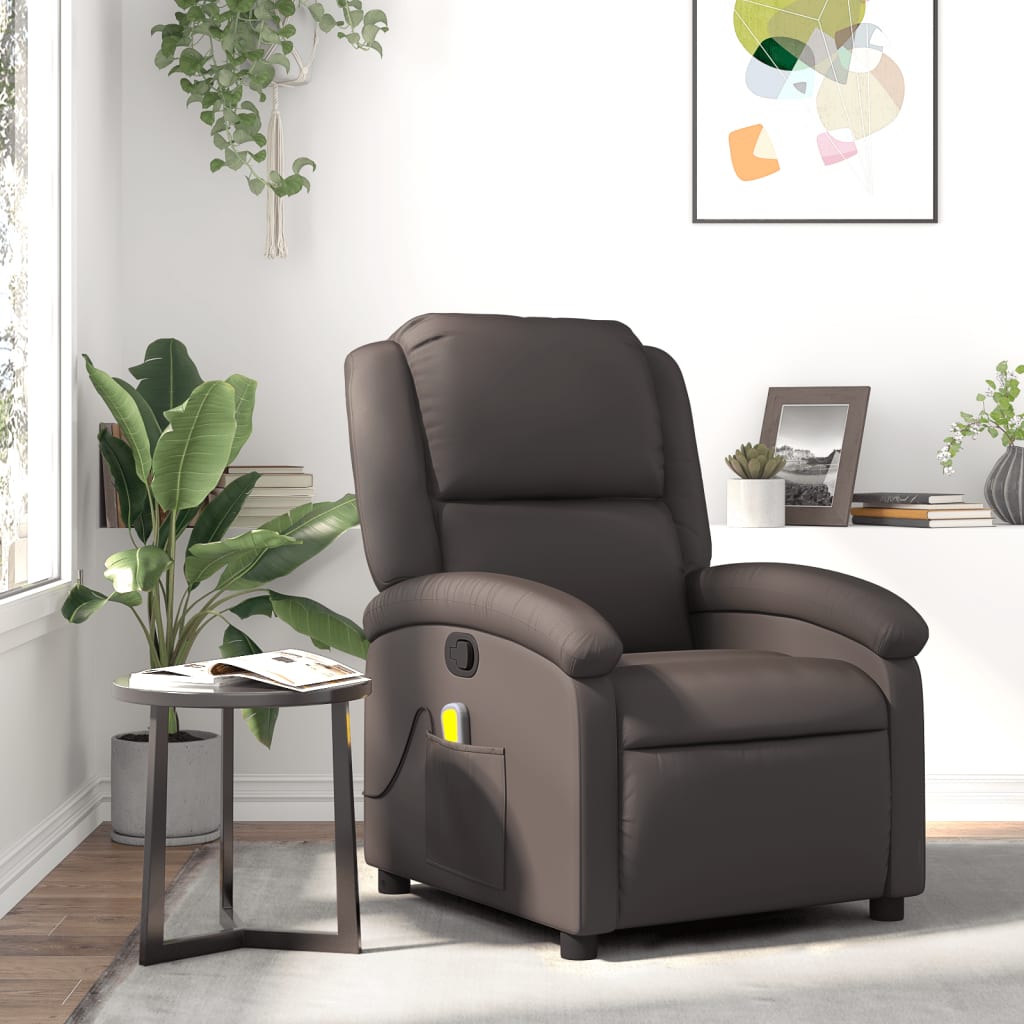 Fauteuil inclinable de massage marron foncé cuir véritable - XIOS