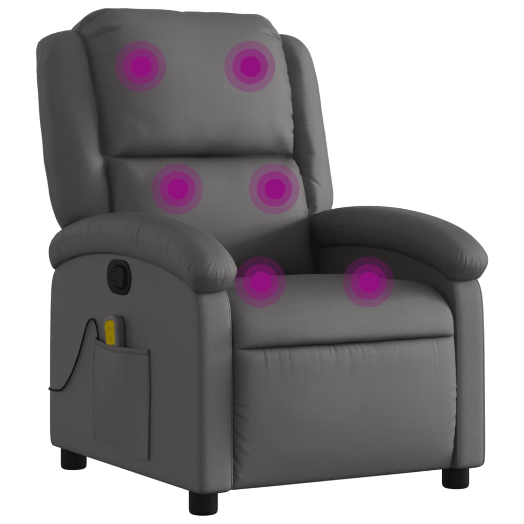 Fauteuil de massage inclinable gris cuir véritable - XIOS