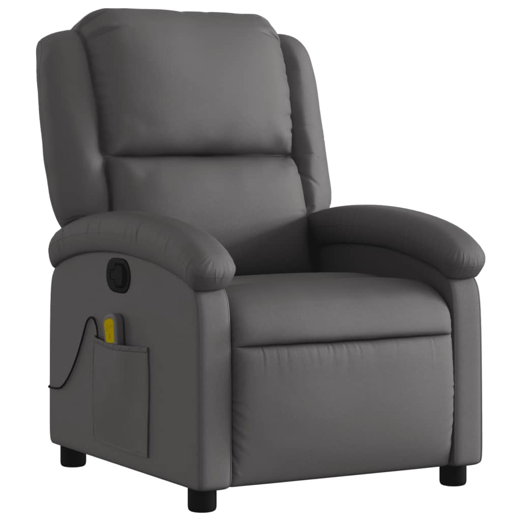 Fauteuil de massage inclinable gris cuir véritable - XIOS