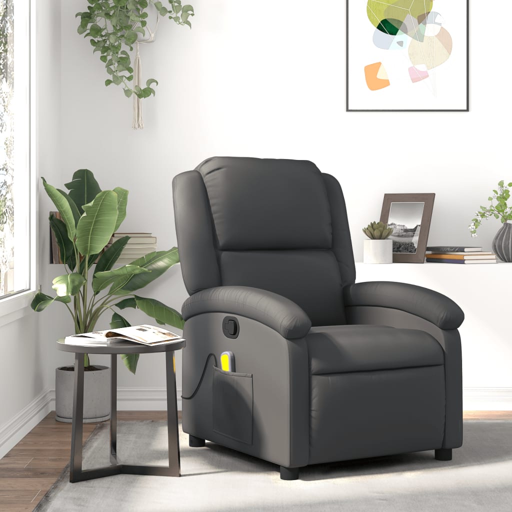Fauteuil de massage inclinable gris cuir véritable - XIOS