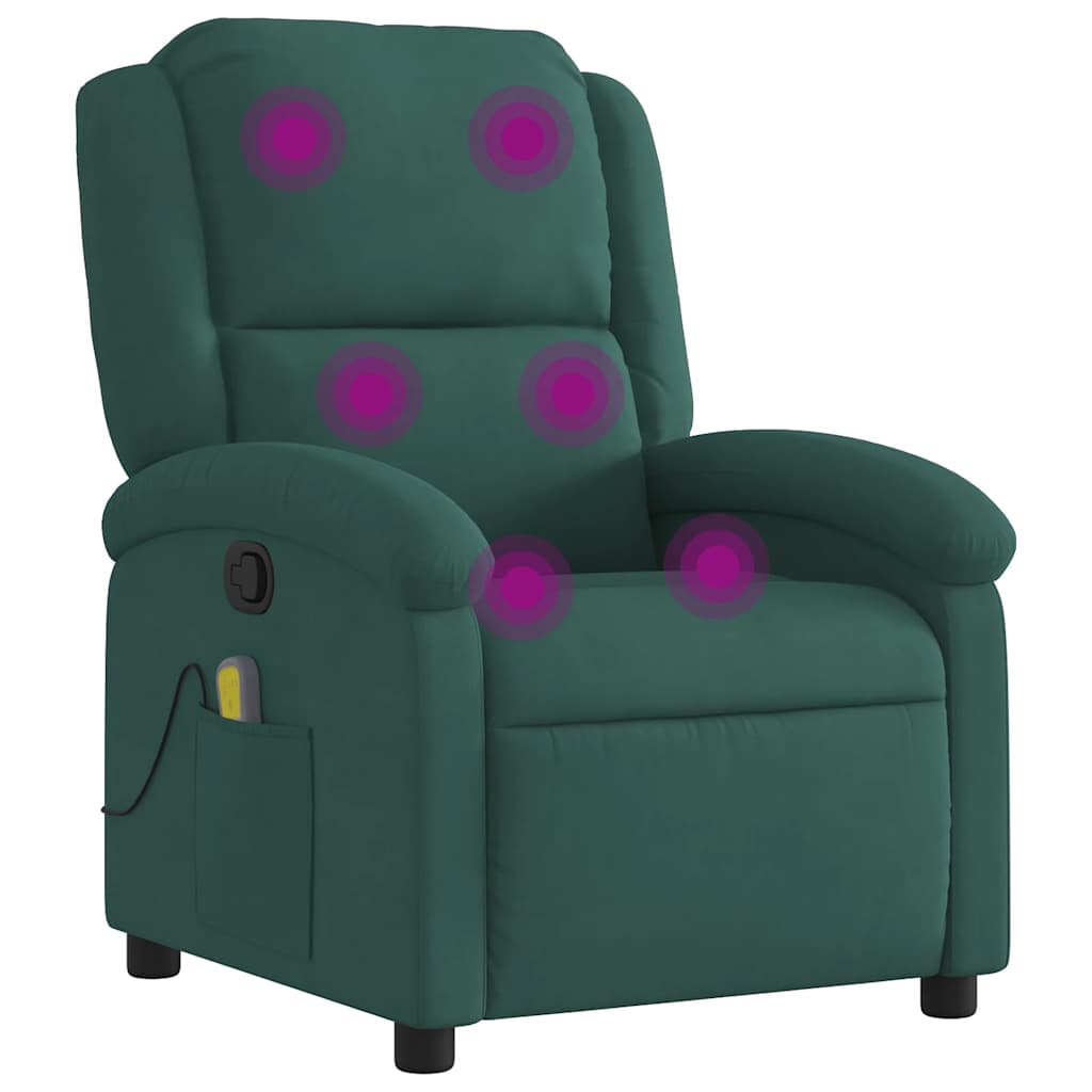 Fauteuil inclinable de massage vert foncé velours - XIOS