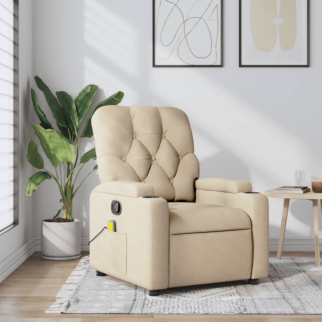 Fauteuil inclinable de massage crème tissu