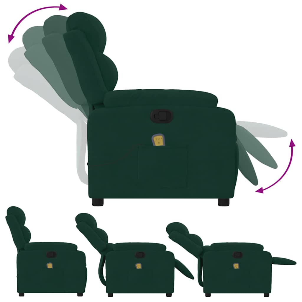 Fauteuil inclinable de massage vert foncé velours - XIOS