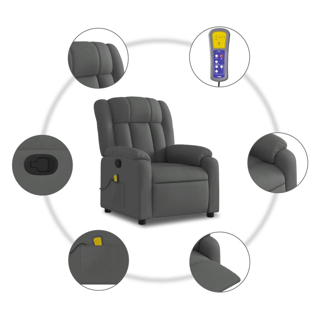 Fauteuil inclinable de massage gris foncé tissu - XIOS