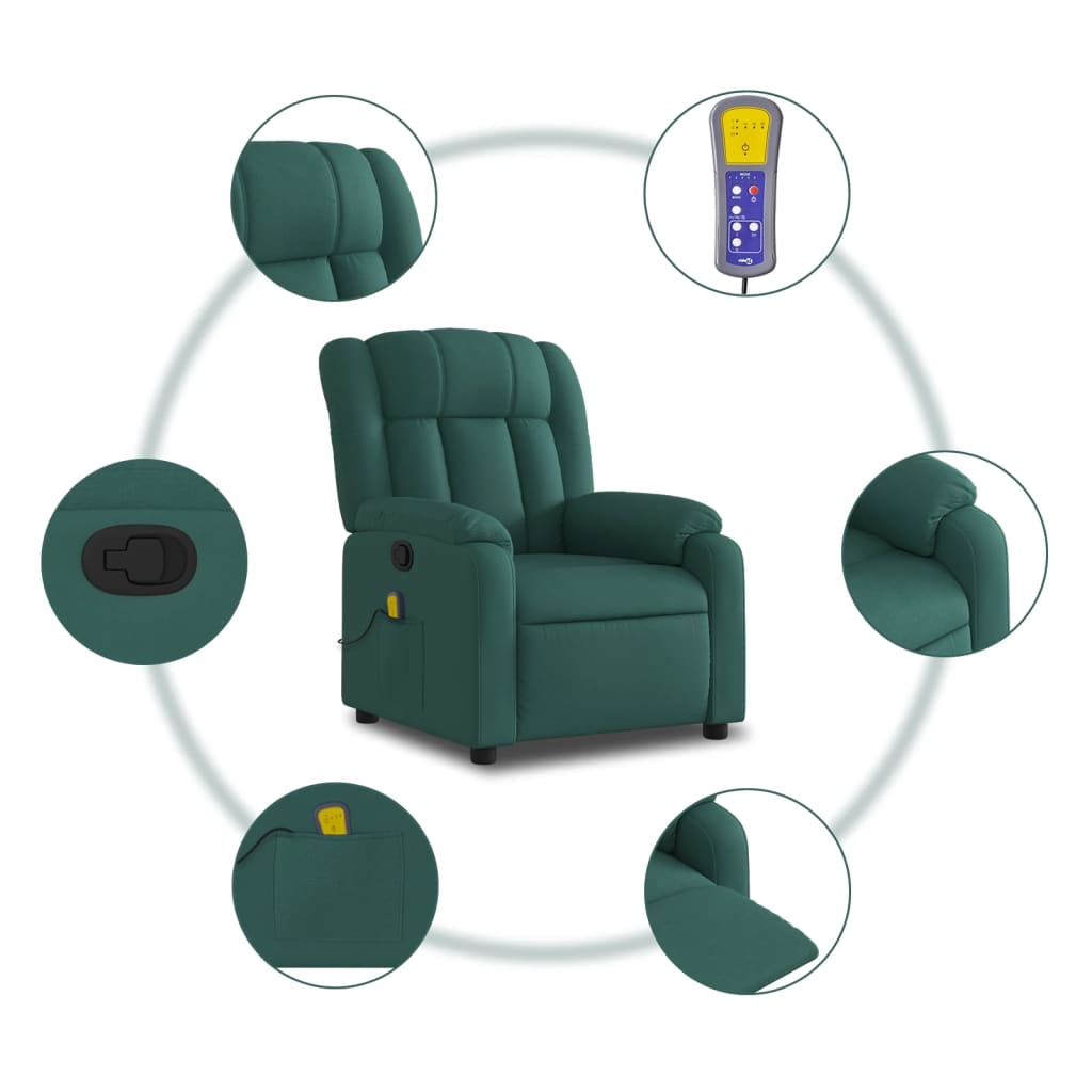 Fauteuil inclinable de massage vert foncé tissu - XIOS