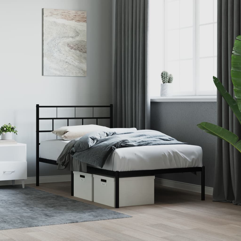 Cadre de lit métal sans matelas avec tête de lit noir 75x190 cm - XIOS
