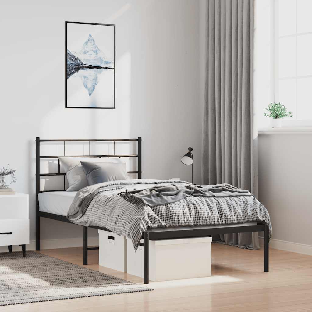 Cadre de lit métal sans matelas avec tête de lit noir 100x190cm