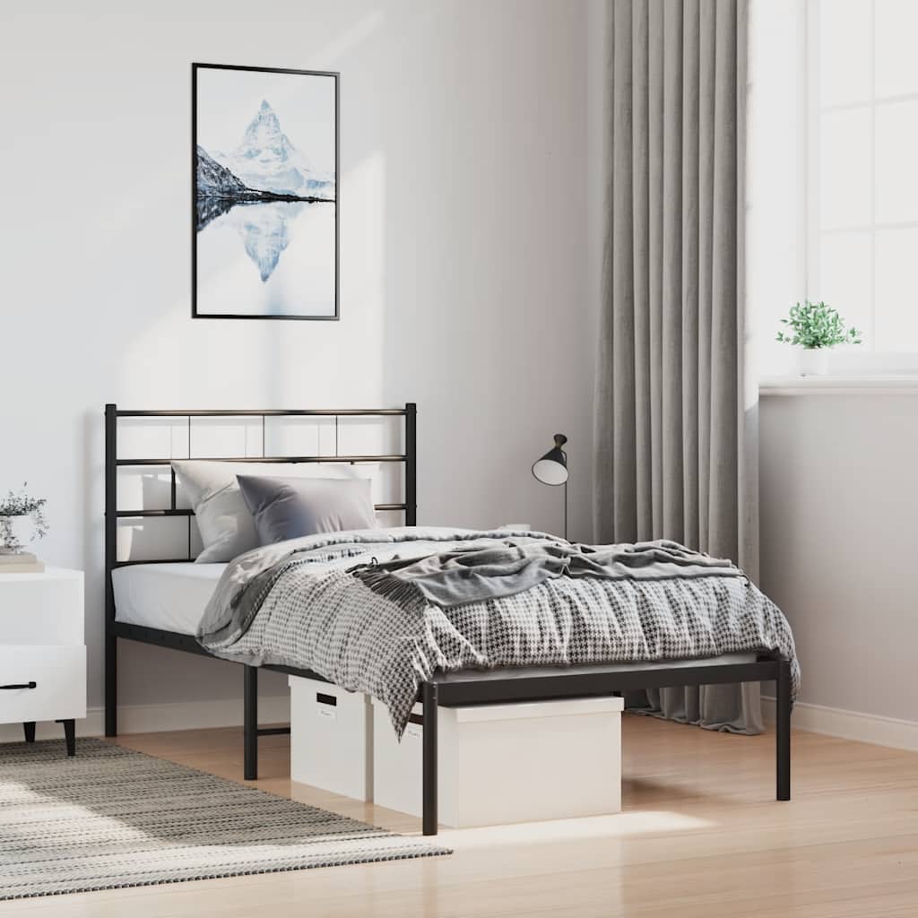 Cadre de lit métal sans matelas avec tête de lit noir 100x200cm - XIOS