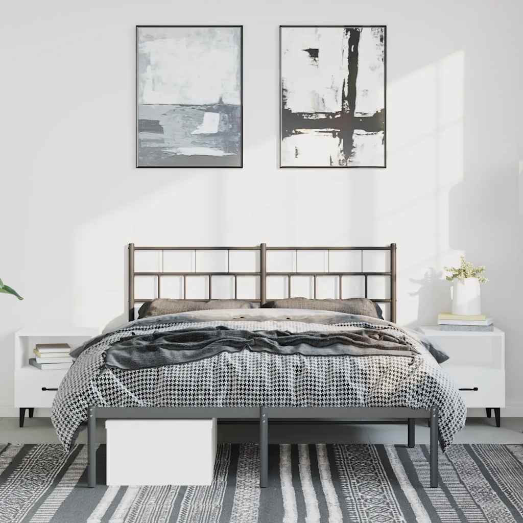Cadre de lit métal sans matelas avec tête de lit noir 150x200cm - XIOS
