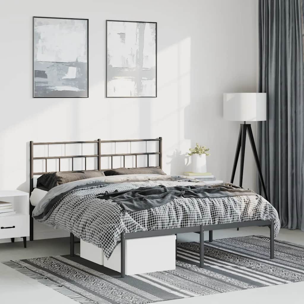 Cadre de lit métal sans matelas avec tête de lit noir 150x200cm - XIOS