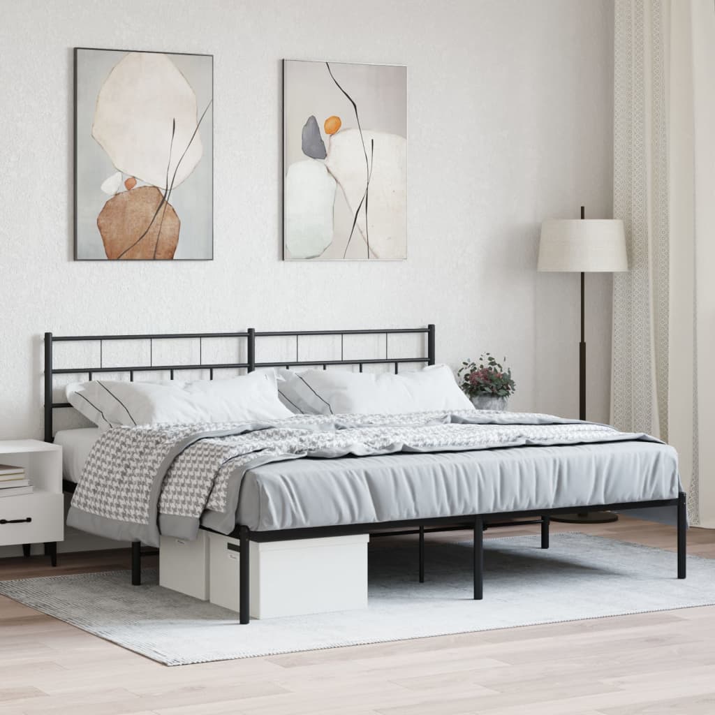 Cadre de lit métal sans matelas et tête de lit noir 180x200 cm - XIOS