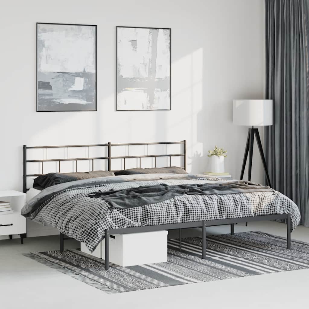 Cadre de lit métal sans matelas avec tête de lit noir 183x213cm - XIOS