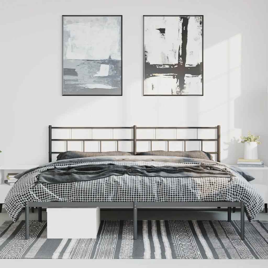 Cadre de lit métal sans matelas avec tête de lit noir 193x203cm - XIOS
