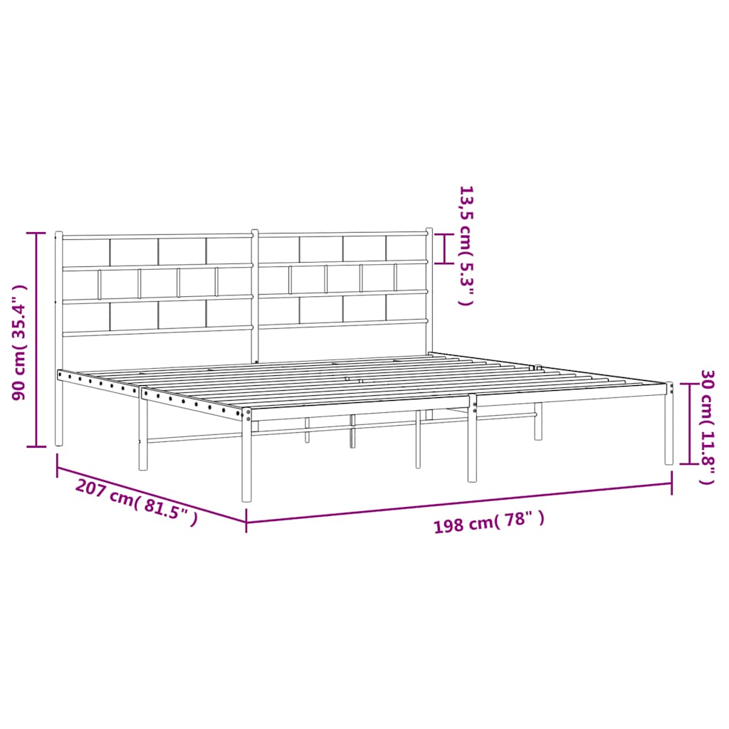 Cadre de lit métal sans matelas avec tête de lit noir 193x203cm - XIOS