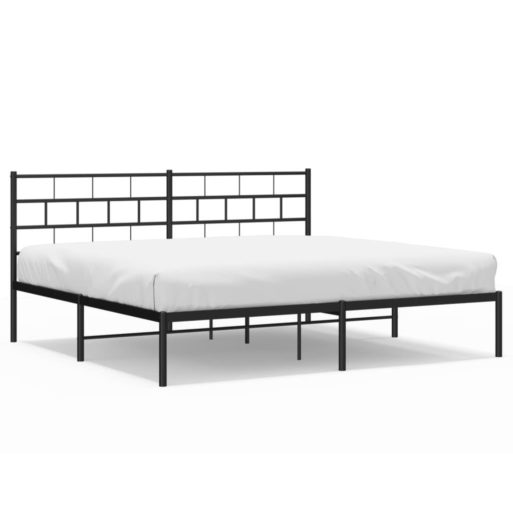 Cadre de lit métal sans matelas avec tête de lit noir 200x200cm - XIOS