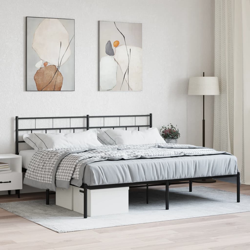 Cadre de lit métal sans matelas avec tête de lit noir 200x200cm - XIOS