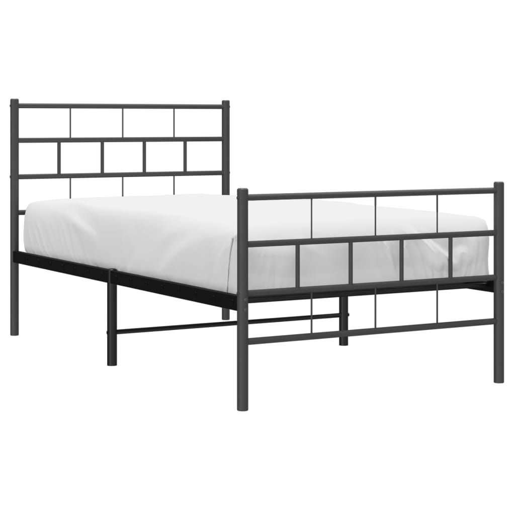 Cadre de lit métal sans matelas avec pied de lit noir 75x190 cm - XIOS